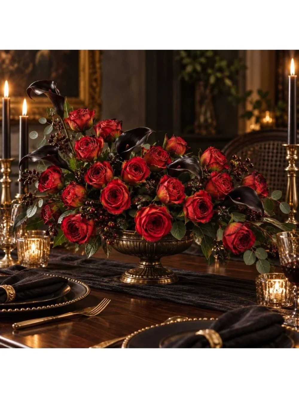 Burnt Edge Artificial Roses, 18 Stem Red Rose Bouquet, 15 Inch Faux Flowers, Wed
